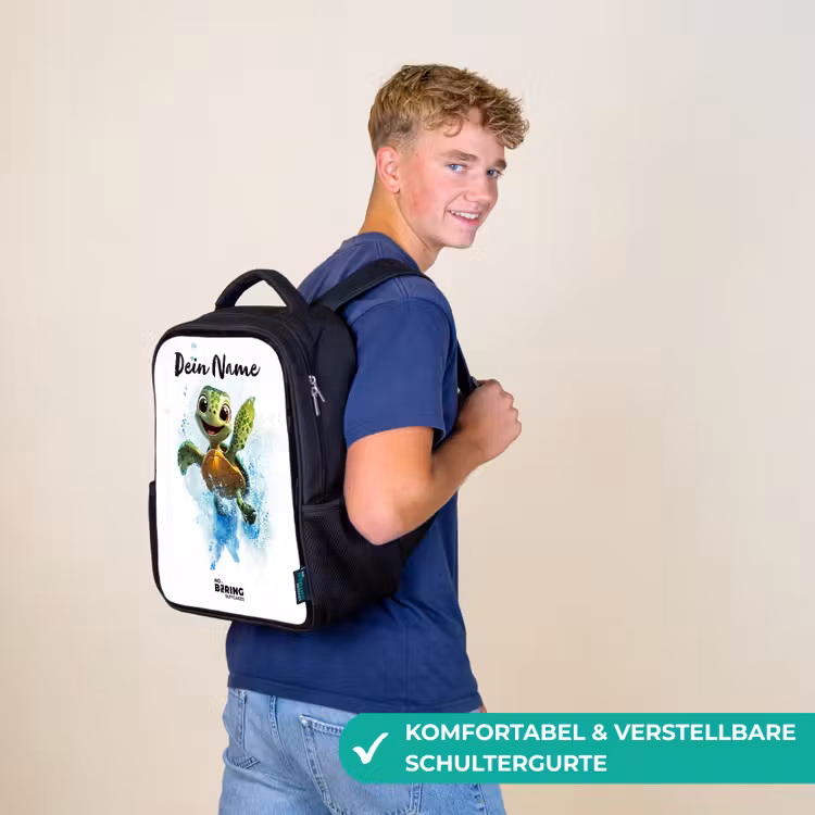 Kinderrucksack mit Namen - Schwarz - Schildkröte - Wasser - Grün — 9