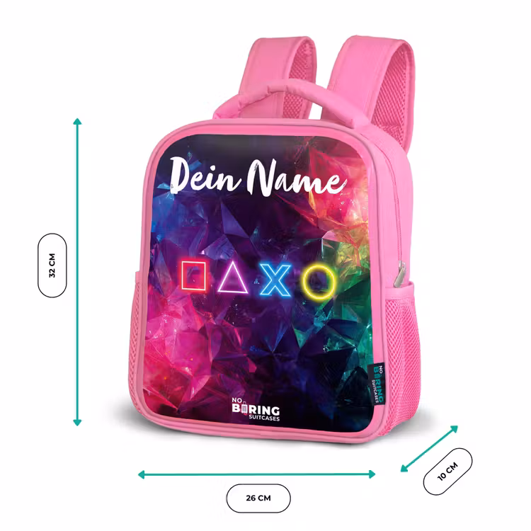 Kinderrucksack mit Namen - Rosa - Symbole - Spiel - Farbenfroh — 2