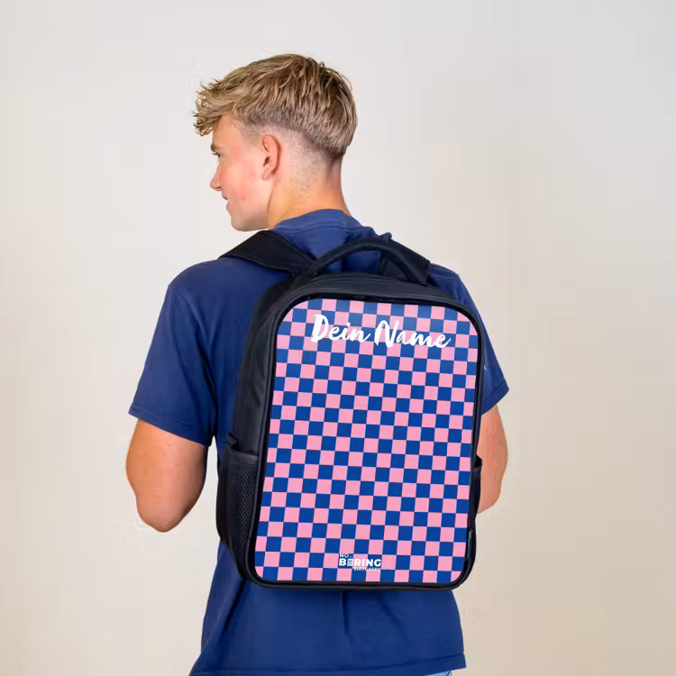 Kinderrucksack mit Namen - Schwarz - Blöcke - Blau - Rosa — 3
