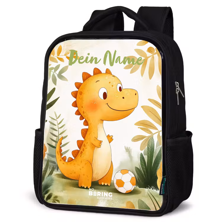 Kinderrucksack mit Namen - Schwarz - Dino - Fußball - Orange — 4