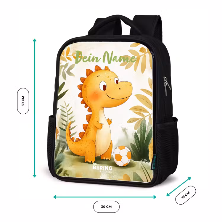 Kinderrucksack mit Namen - Schwarz - Dino - Fußball - Orange — 6