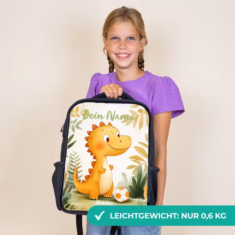 Kinderrucksack mit Namen - Schwarz - Dino - Fußball - Orange — 7