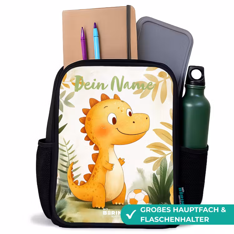 Kinderrucksack mit Namen - Schwarz - Dino - Fußball - Orange — 8