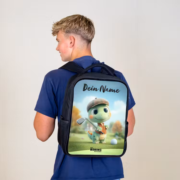 Kinderrucksack mit Namen - Schwarz - Golf - Dino - Grün — 3