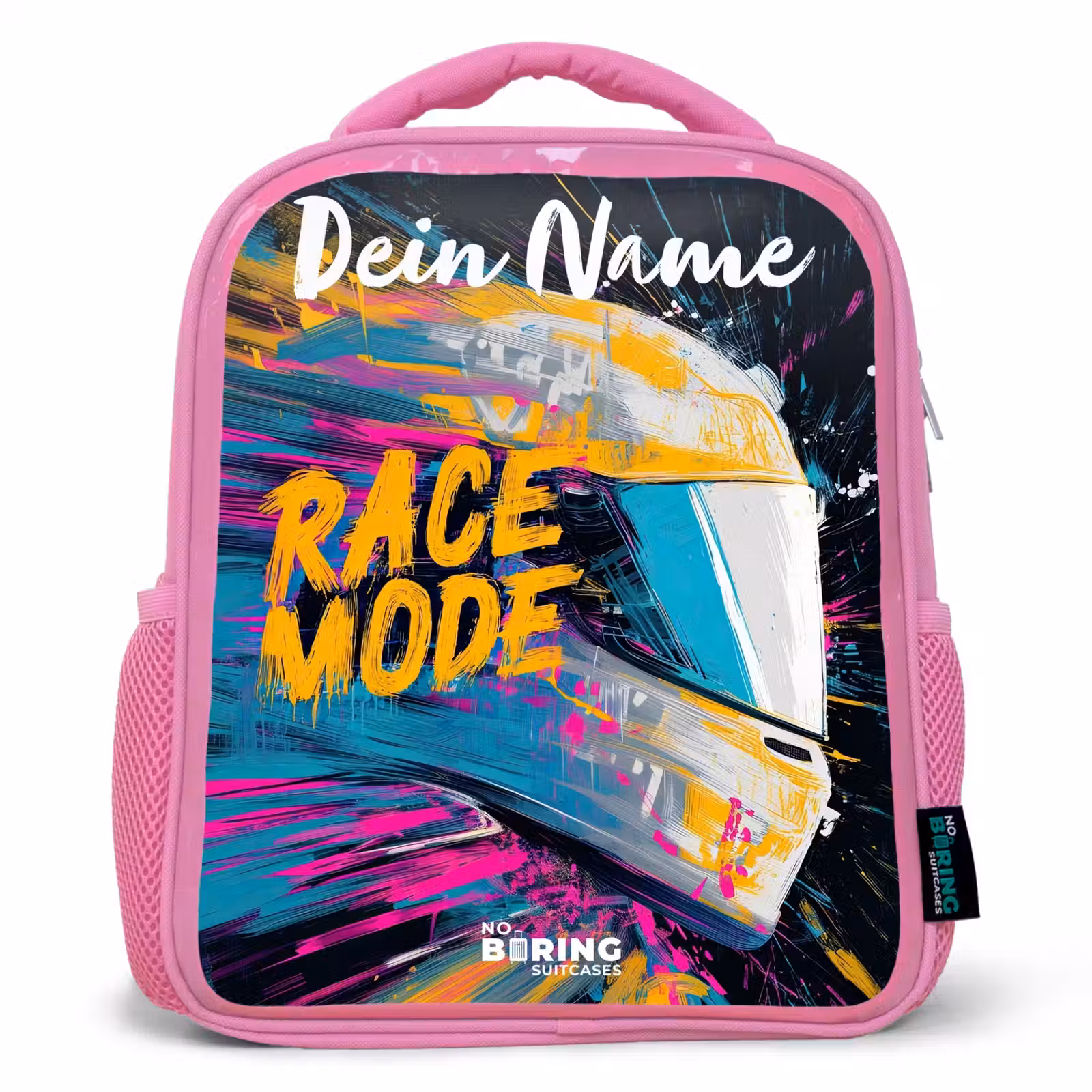 Kinderrucksack mit Namen - Rosa - Rennhelm - Abstrakt - Farbe - Bunt — 1