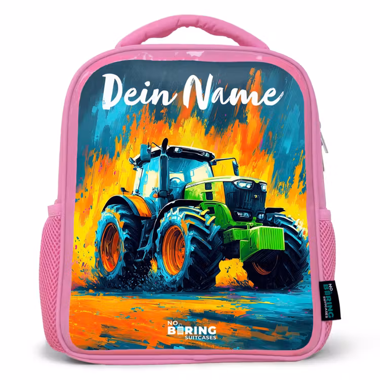 Kinderrucksack mit Namen - Rosa - Abstrakt - Traktor - Grün — 1