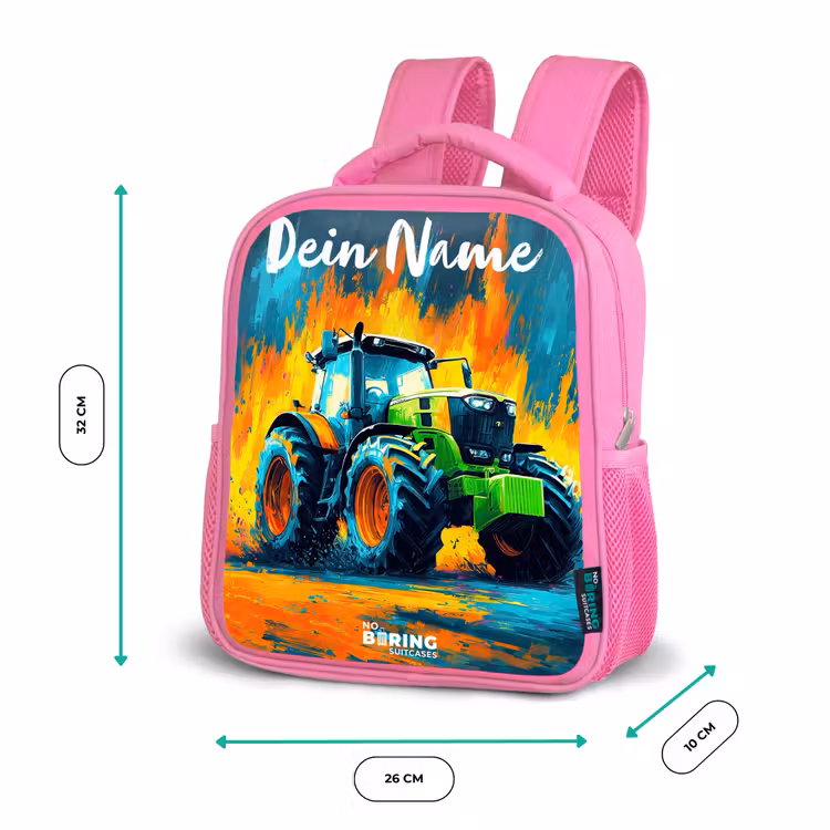 Kinderrucksack mit Namen - Rosa - Abstrakt - Traktor - Grün — 2