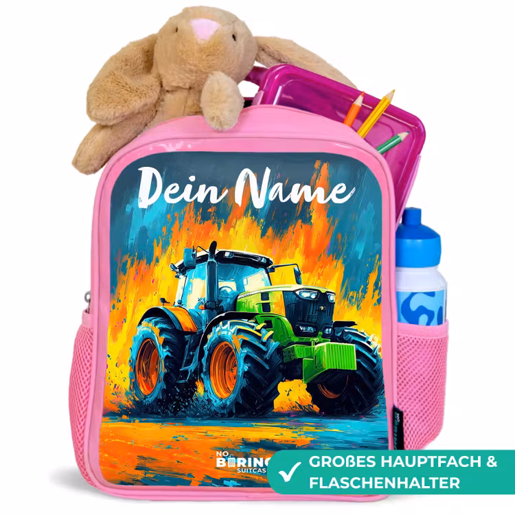 Kinderrucksack mit Namen - Rosa - Abstrakt - Traktor - Grün — 3
