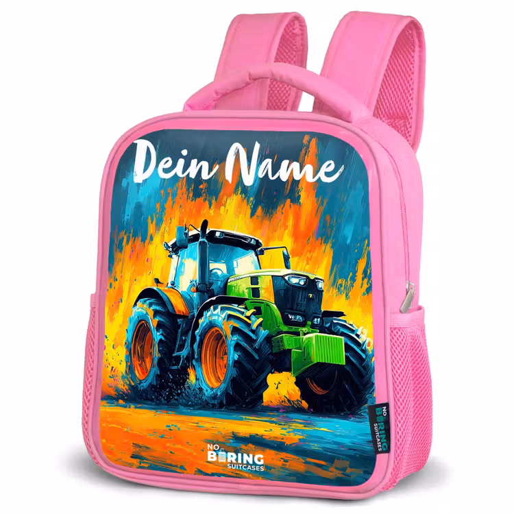 Kinderrucksack mit Namen - Rosa - Abstrakt - Traktor - Grün — 4