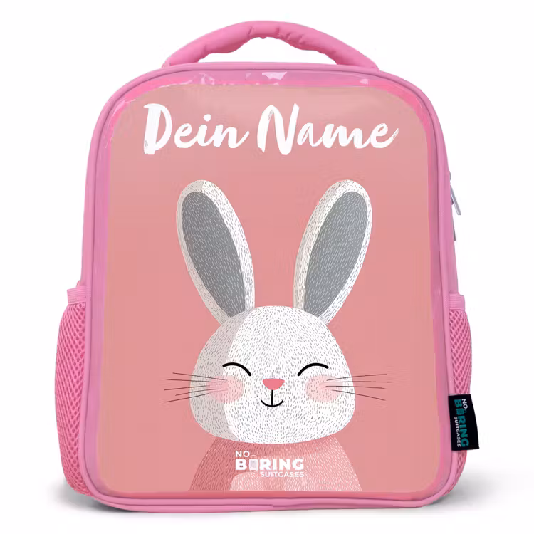 Kinderrucksack mit Namen - Rosa - Kaninchen - Erröten - Punkte - Rosa — 1