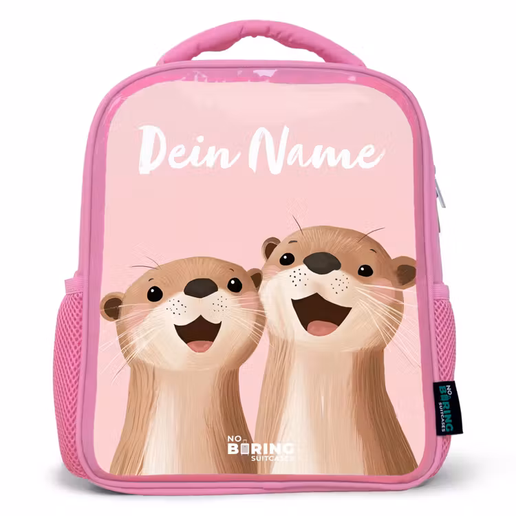 Kinderrucksack mit Namen - Rosa - Lächeln - Otter - Rosa - Illustration — 1