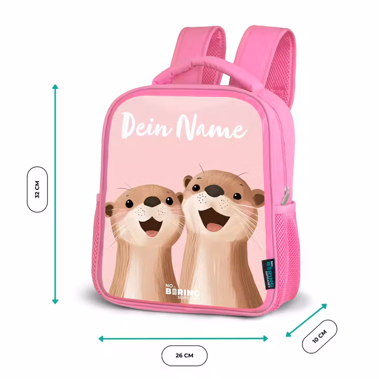 Kinderrucksack mit Namen - Rosa - Lächeln - Otter - Rosa - Illustration — 2