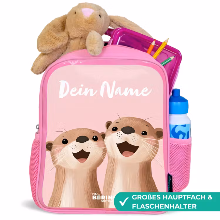 Kinderrucksack mit Namen - Rosa - Lächeln - Otter - Rosa - Illustration — 3