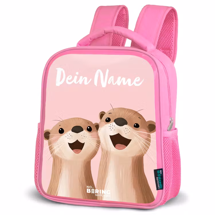 Kinderrucksack mit Namen - Rosa - Lächeln - Otter - Rosa - Illustration — 4