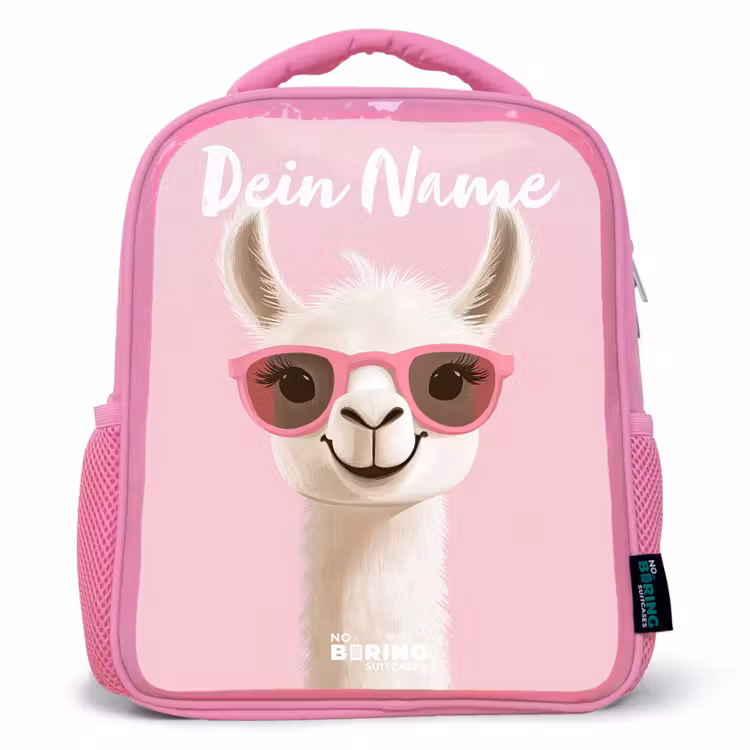 Kinderrucksack mit Namen - Rosa - Lama - Weiß - Sonnenbrille - Wimpern — 1