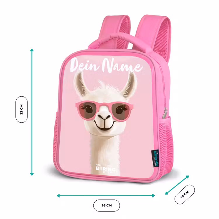 Kinderrucksack mit Namen - Rosa - Lama - Weiß - Sonnenbrille - Wimpern — 2