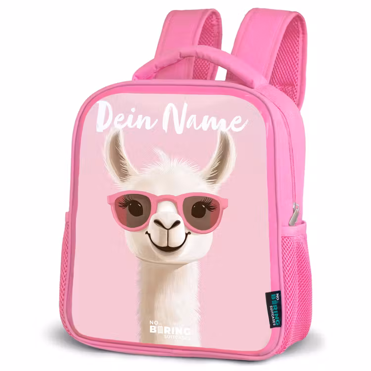 Kinderrucksack mit Namen - Rosa - Lama - Weiß - Sonnenbrille - Wimpern — 4