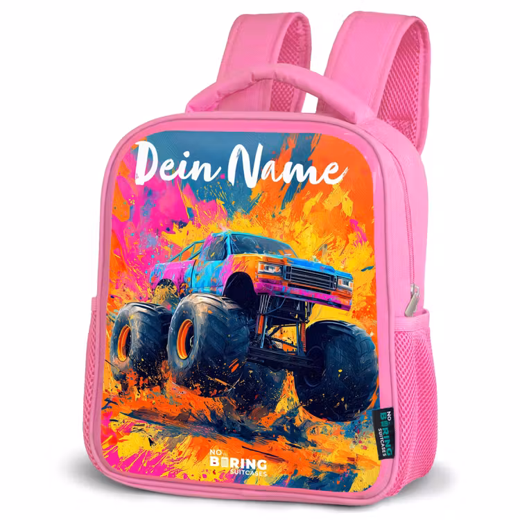 Kinderrucksack mit Namen - Rosa - Monstertruck - Abstrakt - Farbspritzer - Farbenfroh — 4