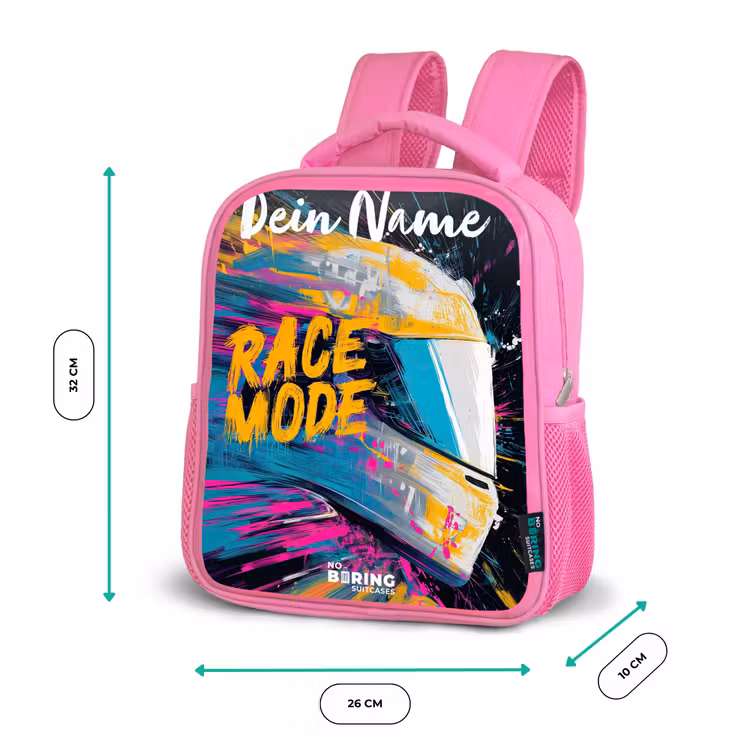 Kinderrucksack mit Namen - Rosa - Rennhelm - Abstrakt - Farbe - Bunt — 2