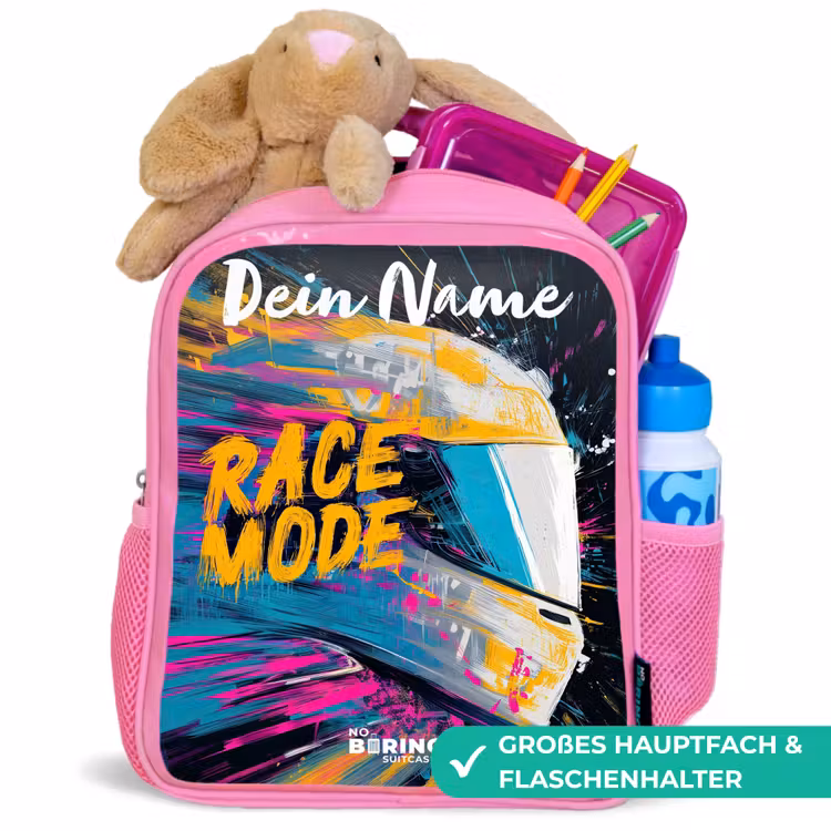 Kinderrucksack mit Namen - Rosa - Rennhelm - Abstrakt - Farbe - Bunt — 3