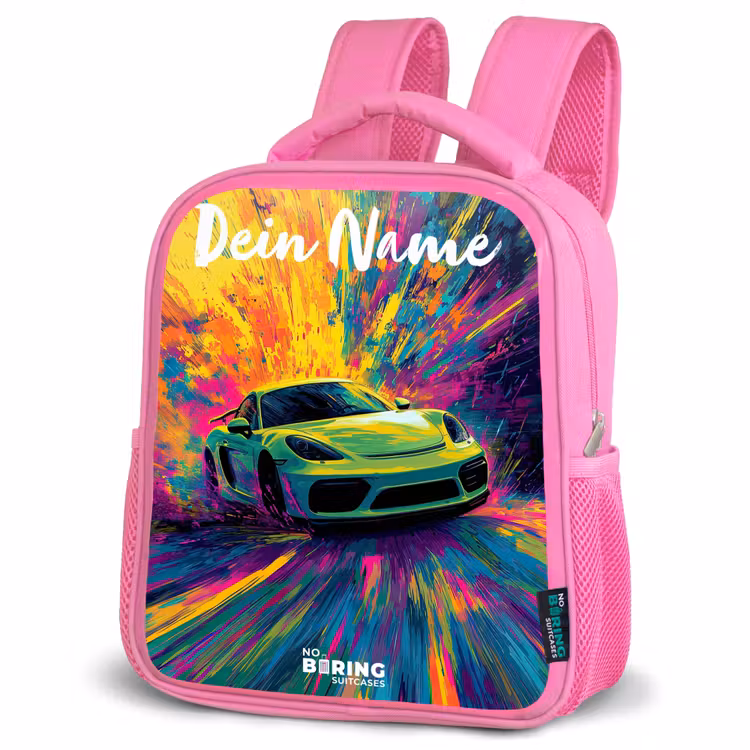 Kinderrucksack mit Namen - Rosa - Sportwagen - Grün - Lackstreifen - Farben — 4