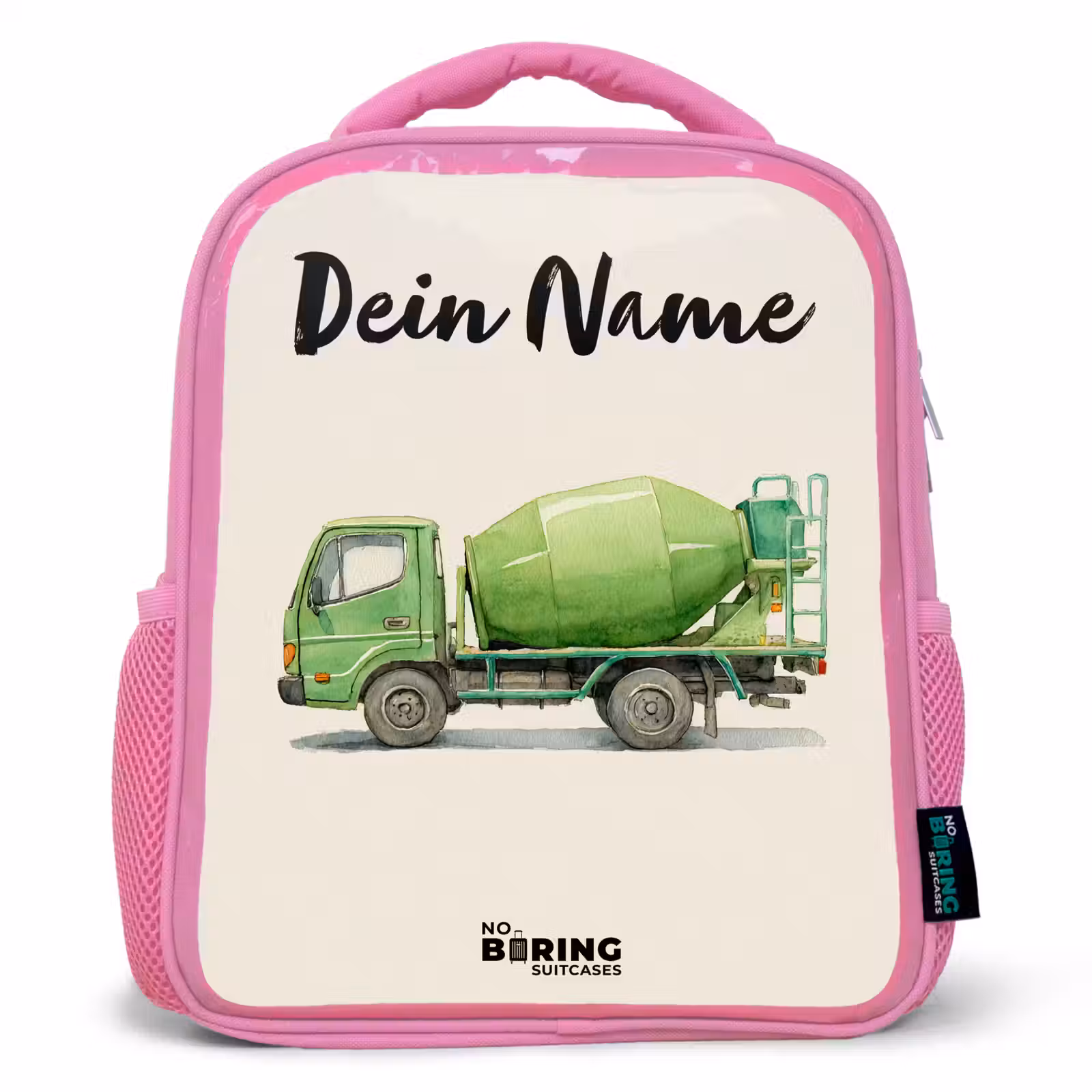 Kinderrucksack mit Namen - Rosa - Betonmischer - Unterzeichnet - Grün — 1