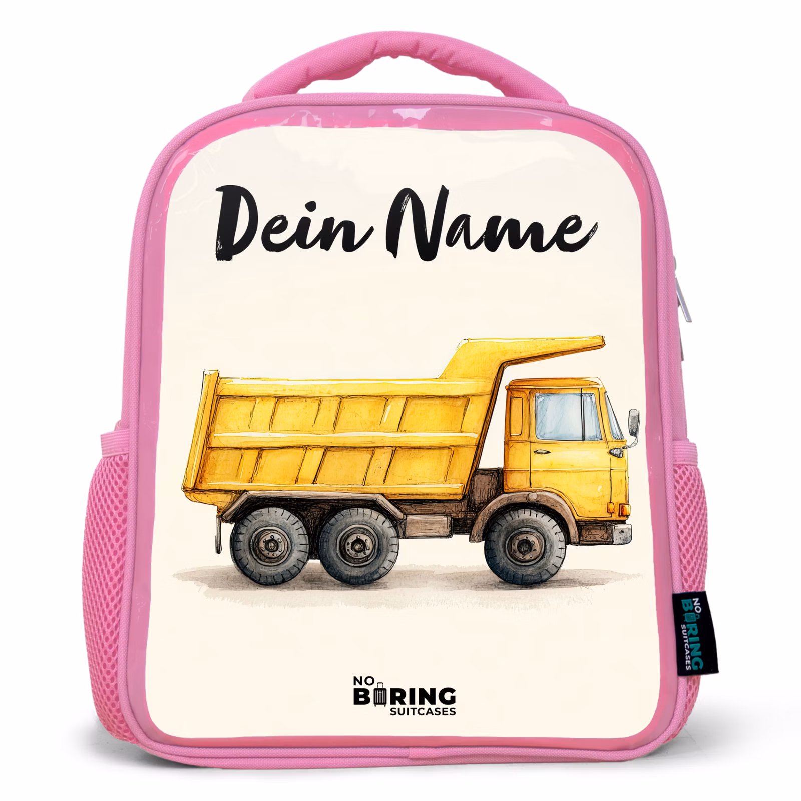 Kinderrucksack mit Namen - Rosa - Muldenkipper - Signiert - Gelb — 1