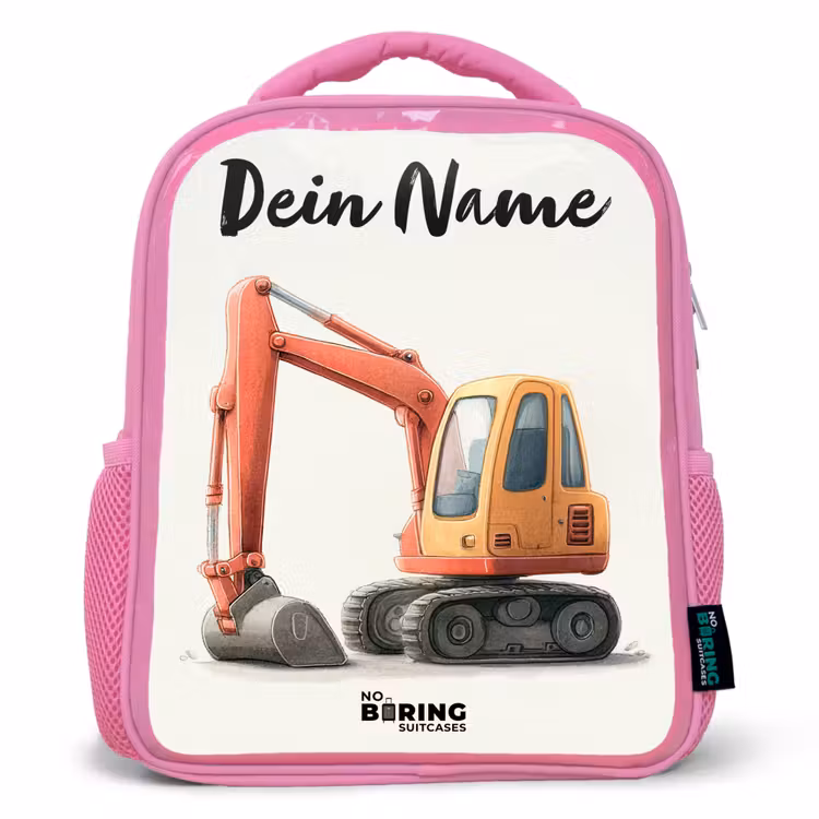 Kinderrucksack mit Namen - Rosa - Bagger - Signiert - Orange — 1