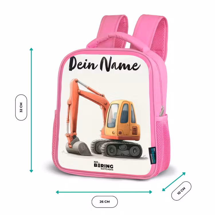Kinderrucksack mit Namen - Rosa - Bagger - Signiert - Orange — 2