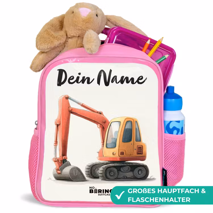 Kinderrucksack mit Namen - Rosa - Bagger - Signiert - Orange — 3