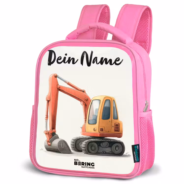 Kinderrucksack mit Namen - Rosa - Bagger - Signiert - Orange — 4