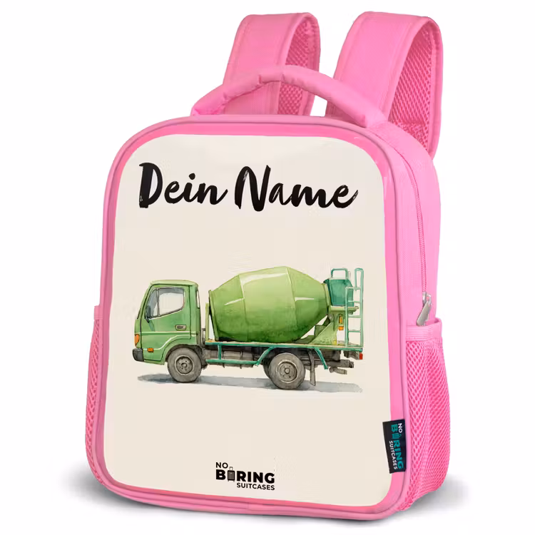 Kinderrucksack mit Namen - Rosa - Betonmischer - Unterzeichnet - Grün — 4