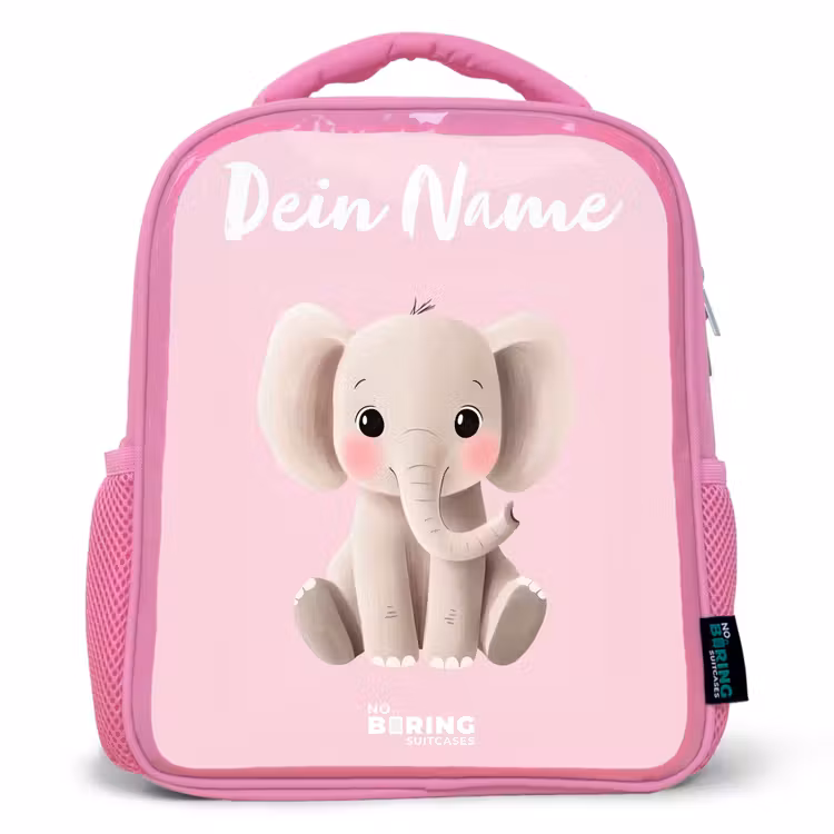 Kinderrucksack mit Namen - Rosa - Elefant - Grau - Baby - Rüssel — 1