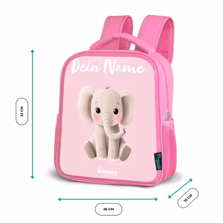 Kinderrucksack mit Namen - Rosa - Elefant - Grau - Baby - Rüssel — 2