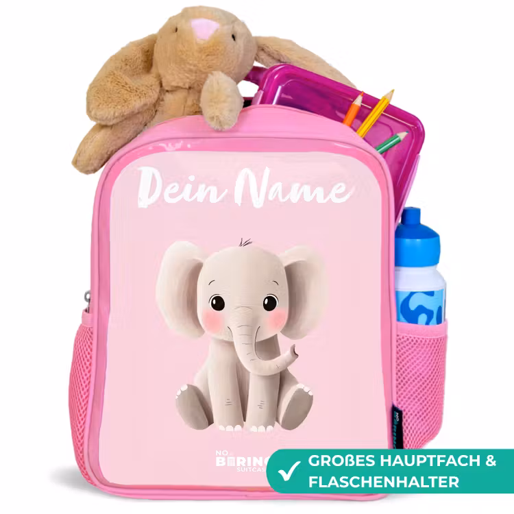 Kinderrucksack mit Namen - Rosa - Elefant - Grau - Baby - Rüssel — 3