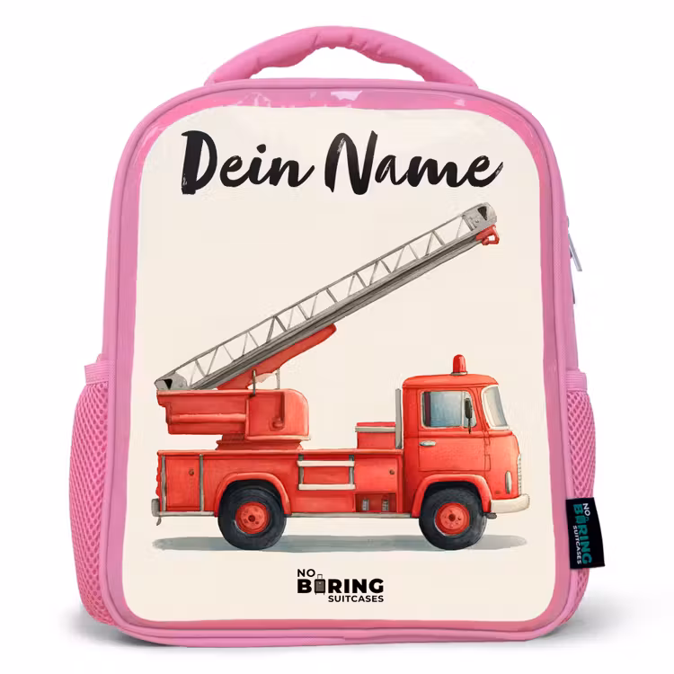 Kinderrucksack mit Namen - Rosa - Feuerwehrauto - Signiert - Rot — 1