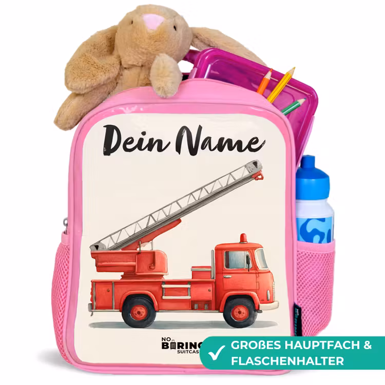 Kinderrucksack mit Namen - Rosa - Feuerwehrauto - Signiert - Rot — 3