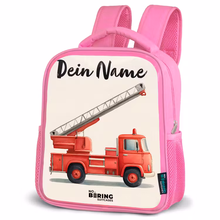 Kinderrucksack mit Namen - Rosa - Feuerwehrauto - Signiert - Rot — 4