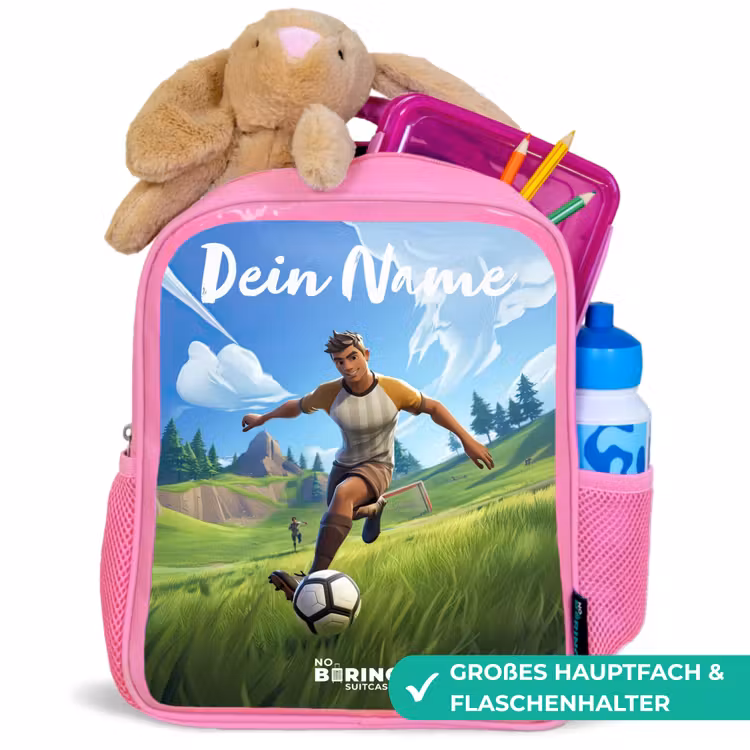 Kinderrucksack mit Namen - Rosa - Fußball - Junge - Tor - Fußballtrikot — 3