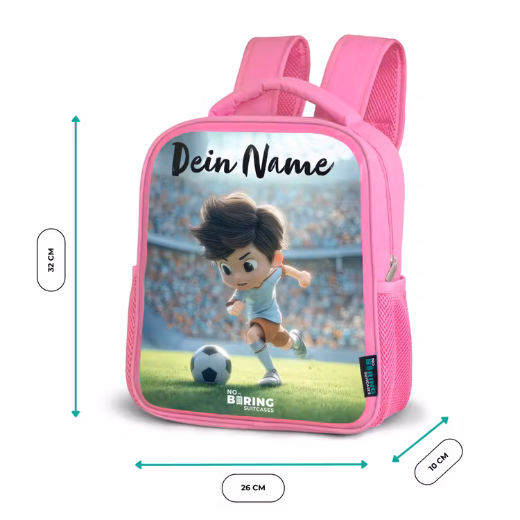 Kinderrucksack mit Namen - Rosa - Junge - Fußball - Stadion - Sonnenlicht — 2