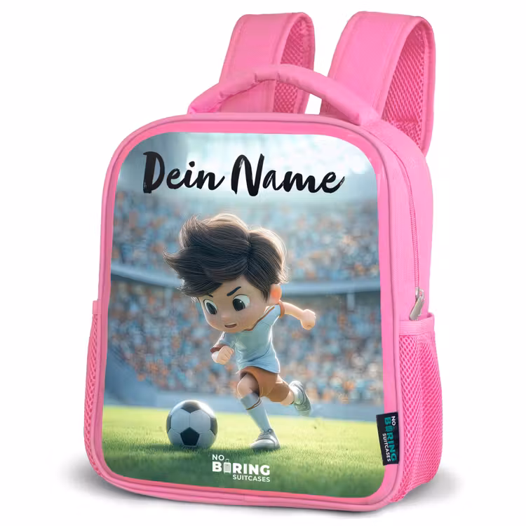 Kinderrucksack mit Namen - Rosa - Junge - Fußball - Stadion - Sonnenlicht — 4