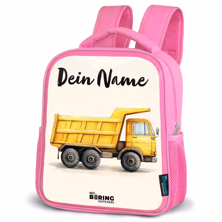 Kinderrucksack mit Namen - Rosa - Muldenkipper - Signiert - Gelb — 4