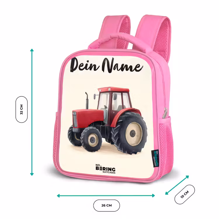 Kinderrucksack mit Namen - Rosa - Traktor - Signiert - Rot — 2