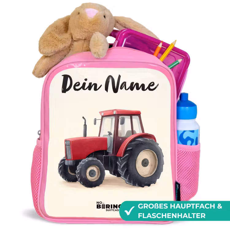 Kinderrucksack mit Namen - Rosa - Traktor - Signiert - Rot — 3