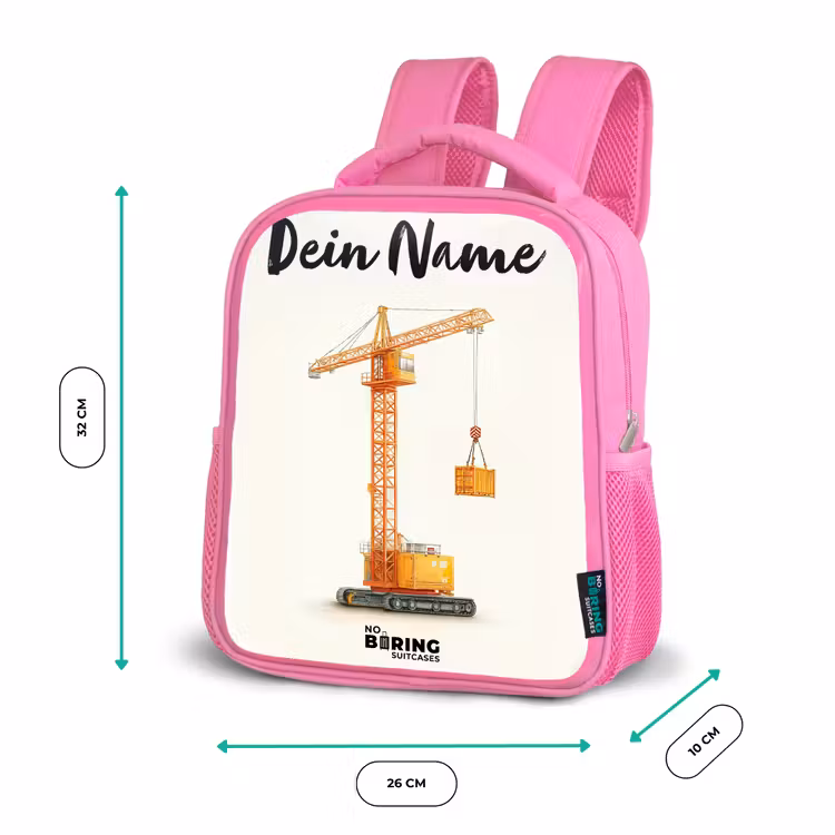 Kinderrucksack mit Namen - Rosa - Turmkran - Signiert - Orange — 2