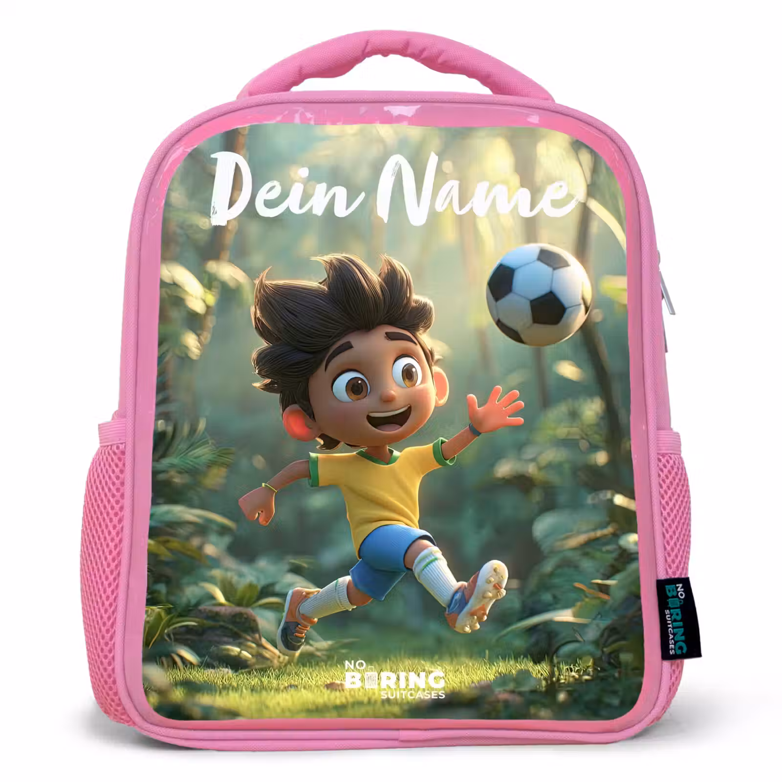 Kinderrucksack mit Namen - Rosa - Fußball - Junge - Wald — 1