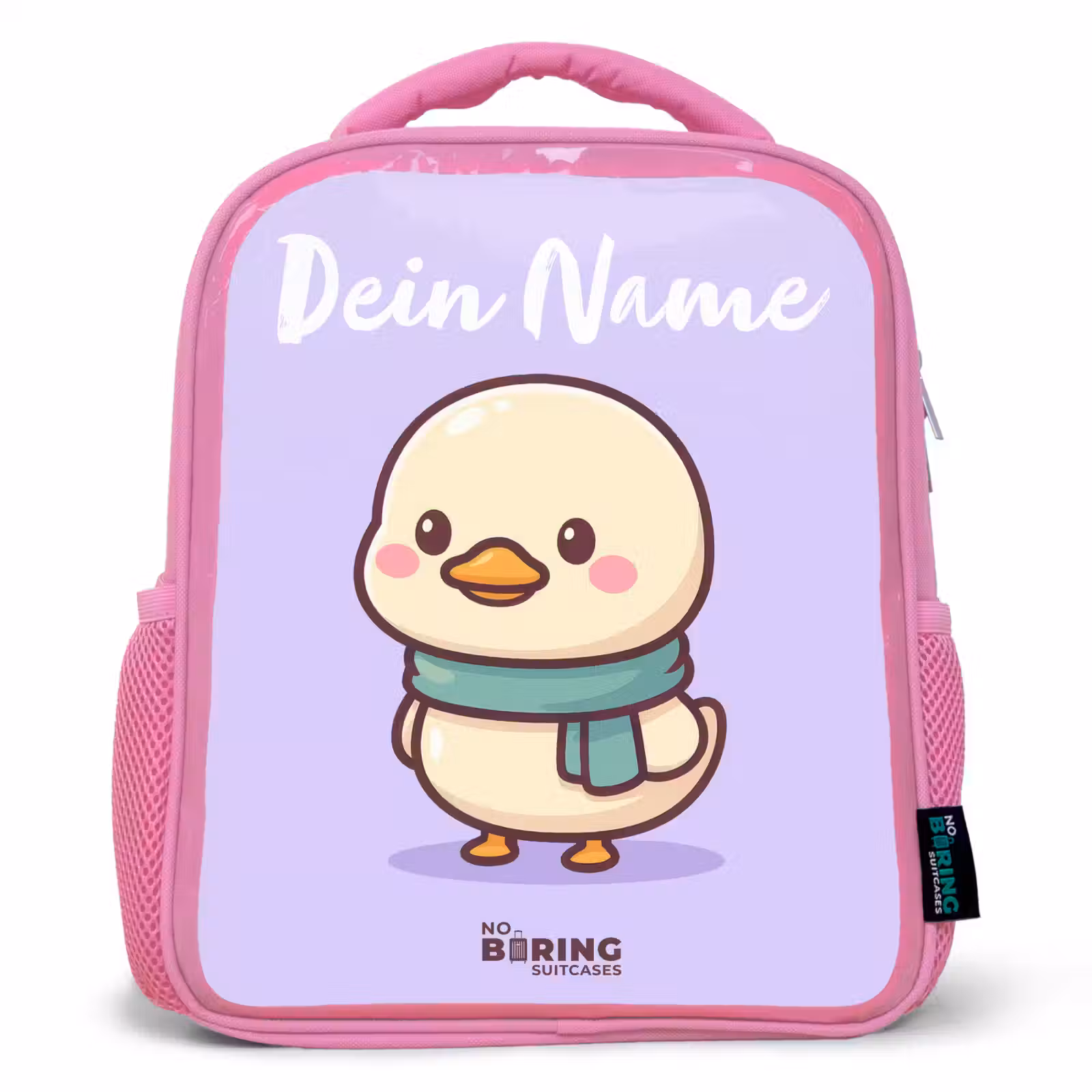 Kinderrucksack mit Namen - Rosa - Kawai - Ente - Halstuch — 1