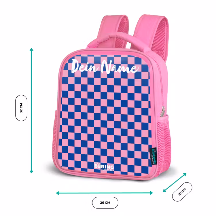 Kinderrucksack mit Namen - Rosa - Blöcke - Blau - Rosa — 2