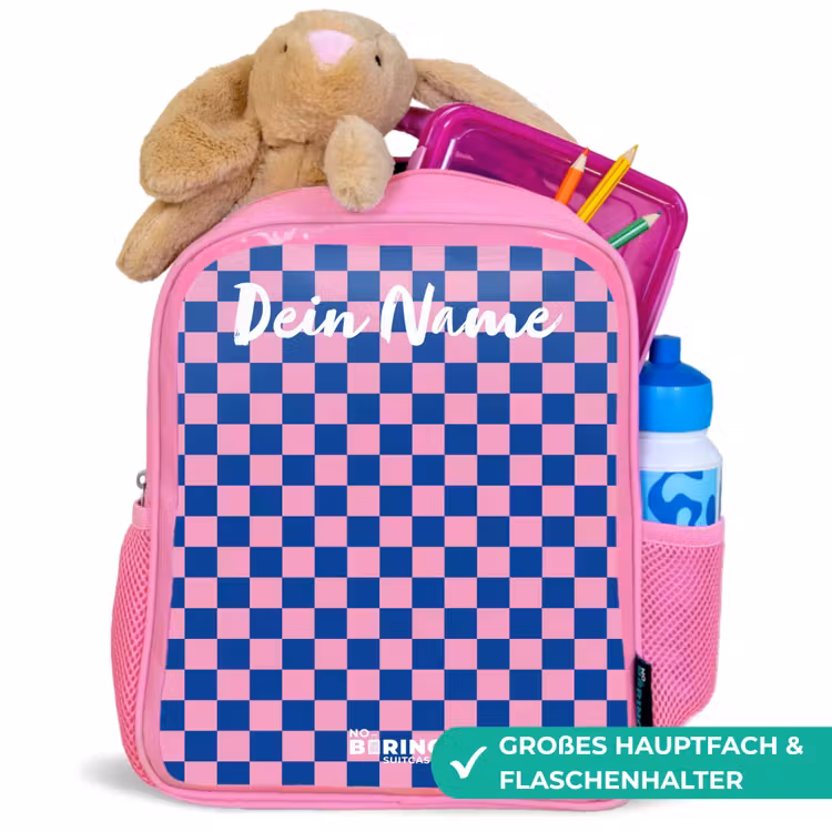 Kinderrucksack mit Namen - Rosa - Blöcke - Blau - Rosa — 3