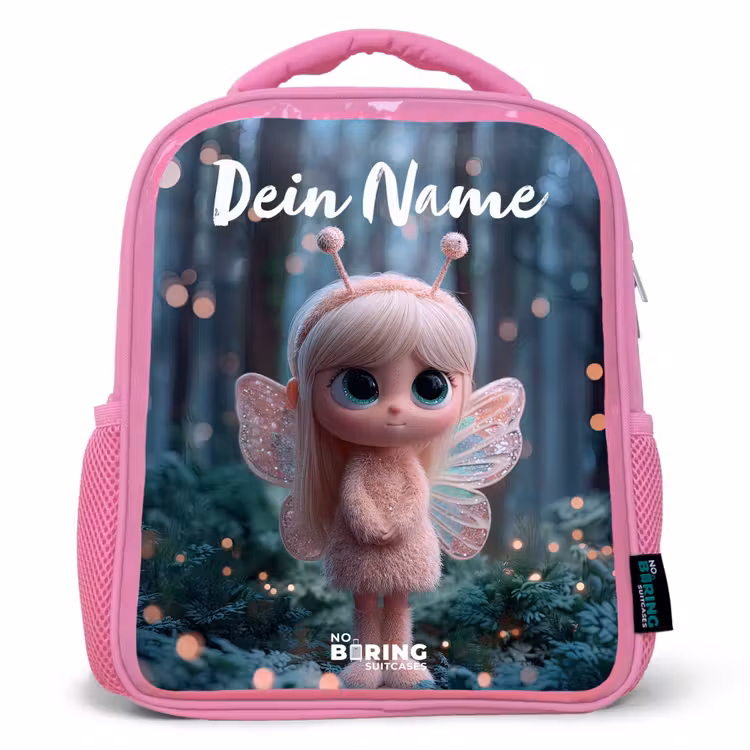Kinderrucksack mit Namen - Rosa - Fee - Wald - Glitzer — 1
